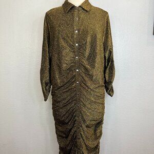 Torrid Gold 3/4 Sleeve Button Up Fitted Ruched Collared Dress Size 2